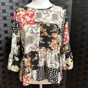 Status Peplum Top Womens M Patchwork Cottage Boho Art-to-wear Office Made in USA